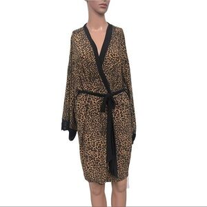 Soma Animal Print With Black Lace Trim  Robe Size S